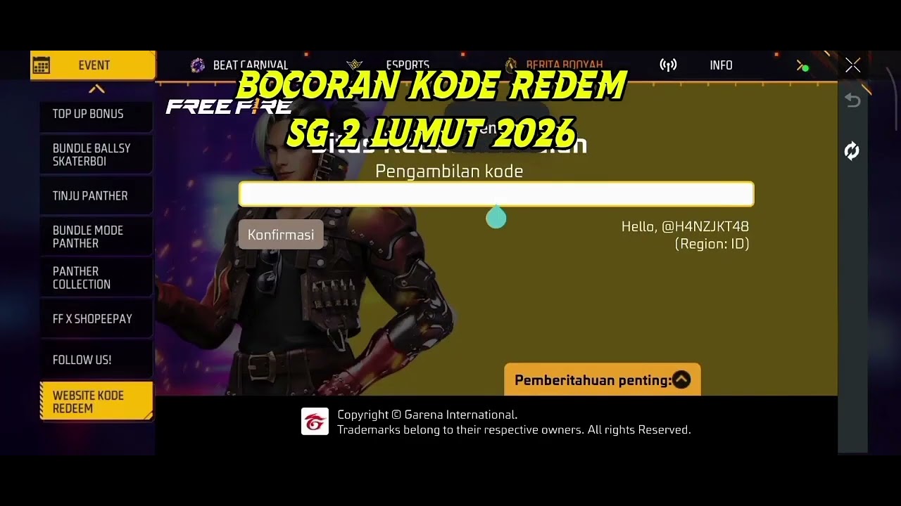 BAGI BAGI KODE REEDEM SKIN SG2 LUMUT GRATIS TERBARU 2026 ||  BURUAN COBA LINK DI KOMENTAR 
