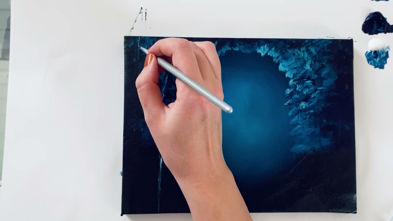 #4 October spooky Halloween painting | #acrylicpainting | how to paint ghost in a blue forest