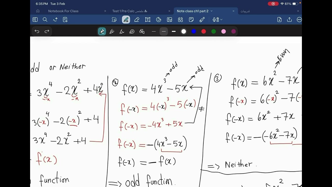 ch1 part 3 Symmetry Even , odd or neither?  اختبار التماثل