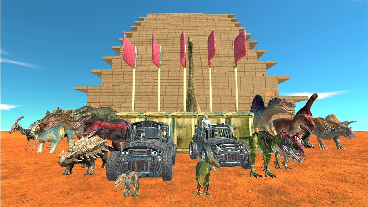 Drive go down mountains. Don't get eaten by dinosaurs! | Animal Revolt Battle Simulator