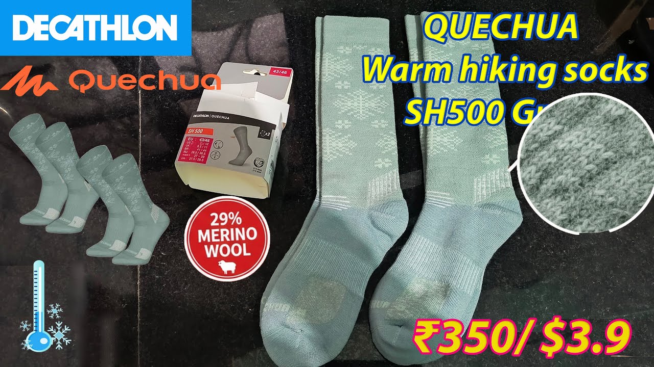 Decathlon QUECHUA Warm hiking Wool socks SH500 Green (₹350/$3.9) #4k #decathlon #winter #socks #wool