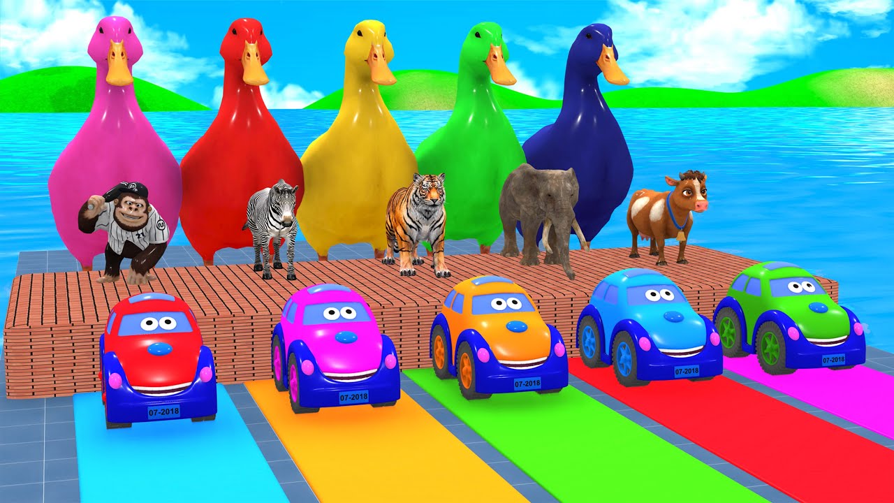 Long Slide Game With Cow Elephant Gorilla Hippopotamus Tiger 3d Animal Game Funny 3d Animals