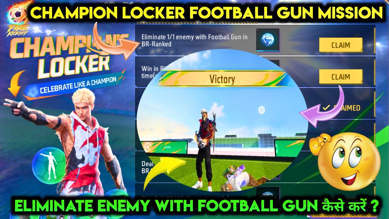 ELIMINATE 0/1 ENEMY WITH FOOTBALL GUN IN BR RANKED MISSION KAISE KAREN FREE FIRE CHAMPION LOCKER