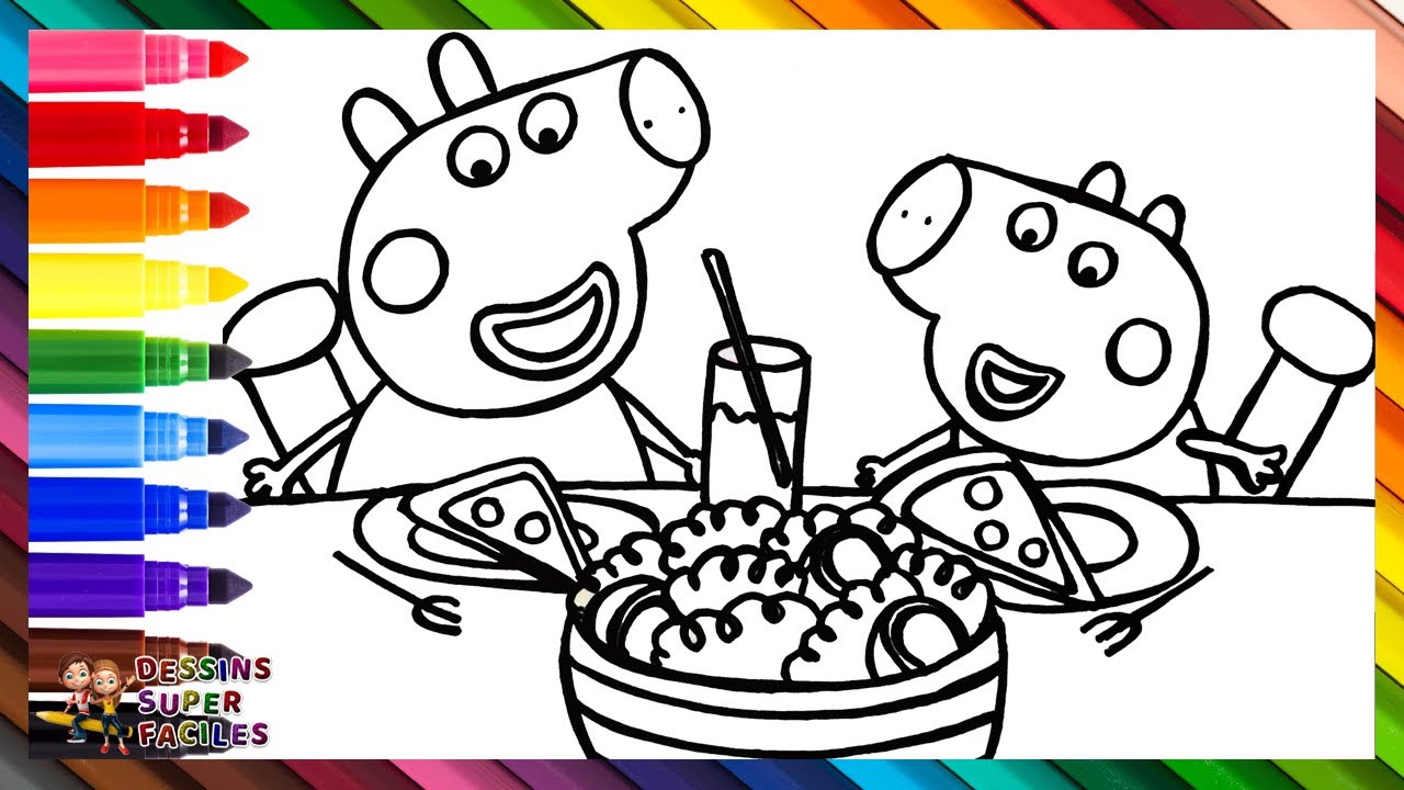 Dessiner et Colorier Peppa Pig et George Pig Mangeant une Pizza 🐷🍕🌈 Dessins pour Enfants
