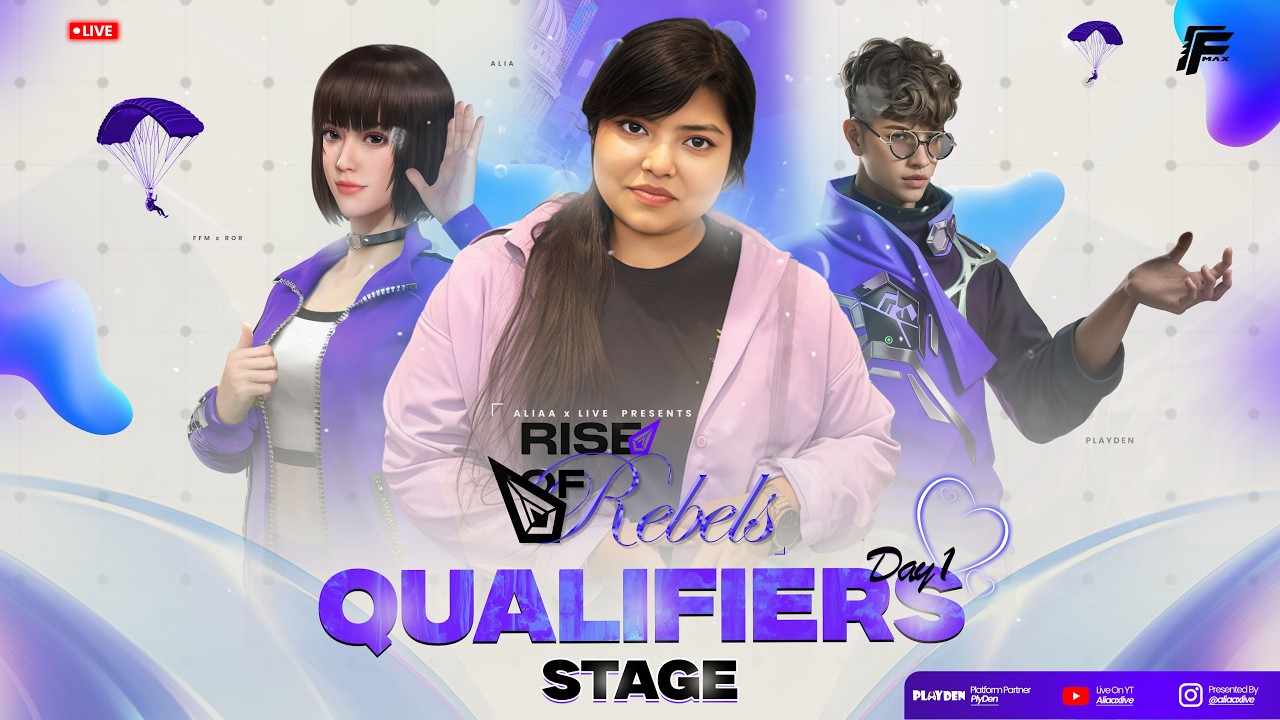 RISE  OF  REBELS  QUALIFIERS  DAY 1| Aliaaxlive  Platform partner:Playden #freefiremax#live#esports