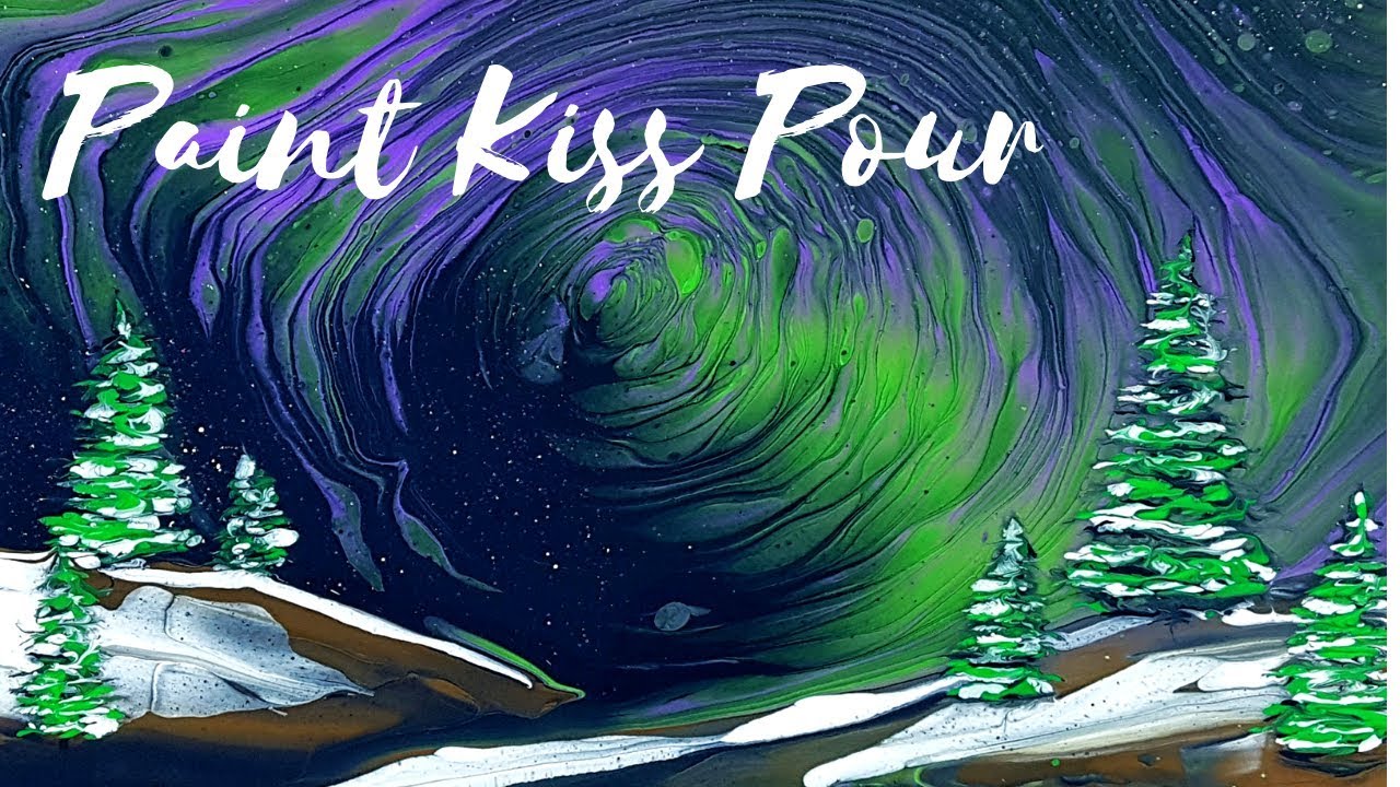 PAINT KISS POUR - Creating AURORA Northern Lightrs with Easy Winter Landscape | Floetrol