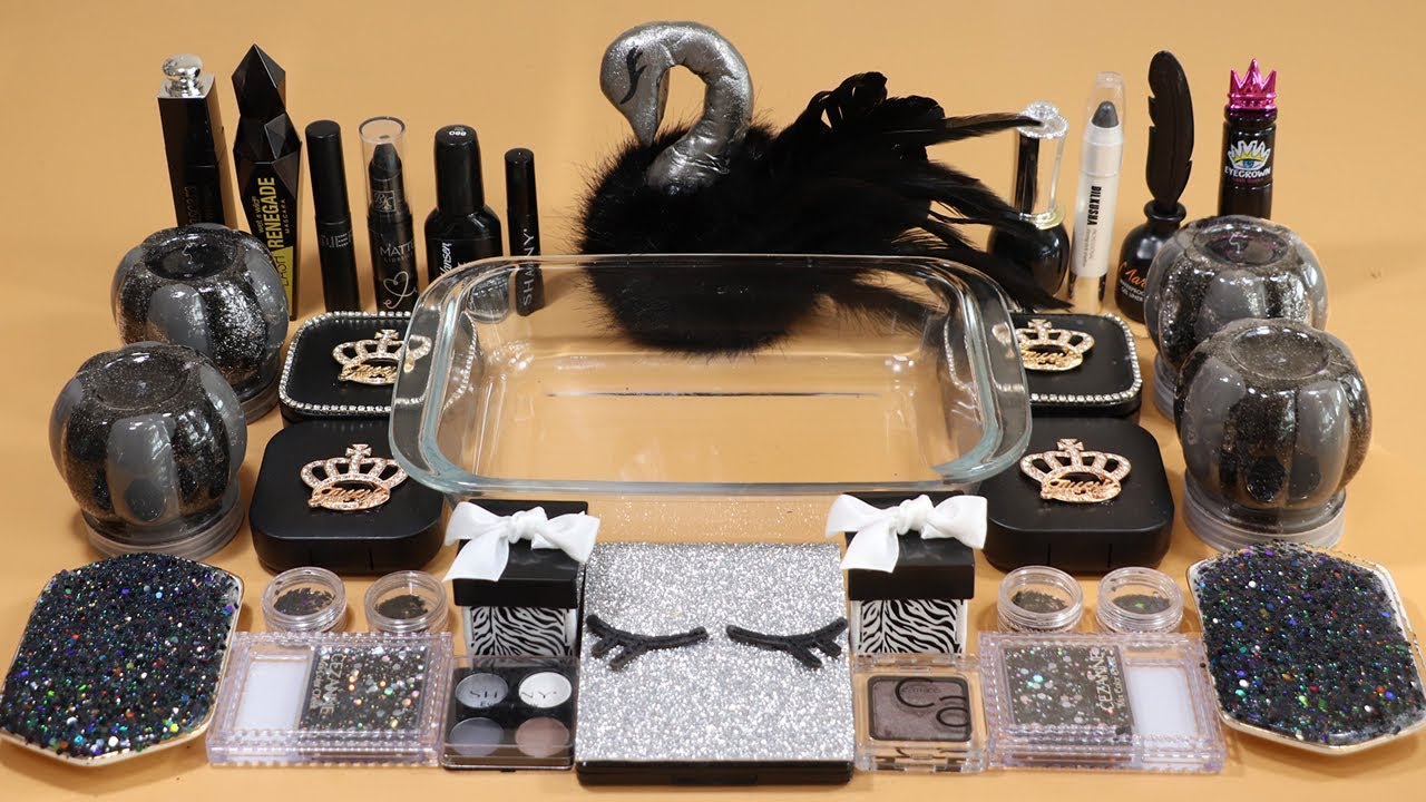 Mixing'Black Swan'Eyeshadow,Makeup and glitter Into Slime!Satisfying Slime Video!★ASMR★