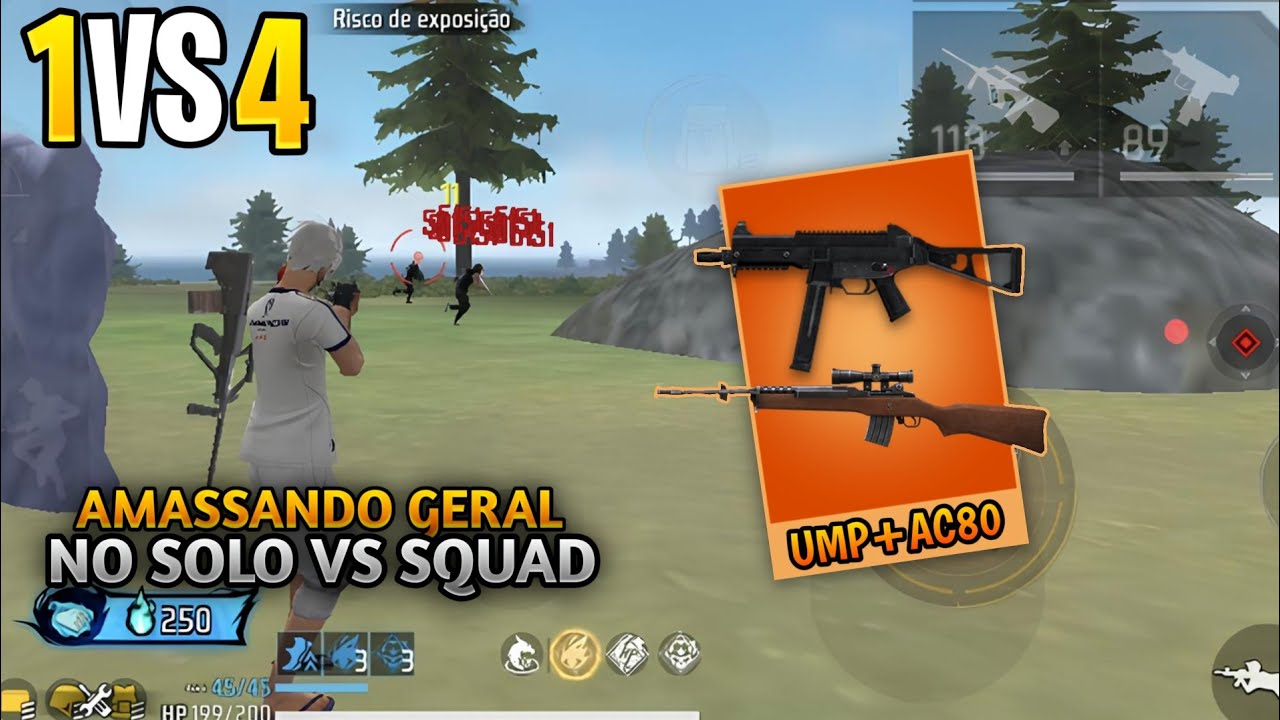 FIZ A LIMPA JOGANDO COM A UMP E AC80 NESSE SOLO VS SQUAD!! RANQUEADA SOLO VS SQUAD FREE FIRE 