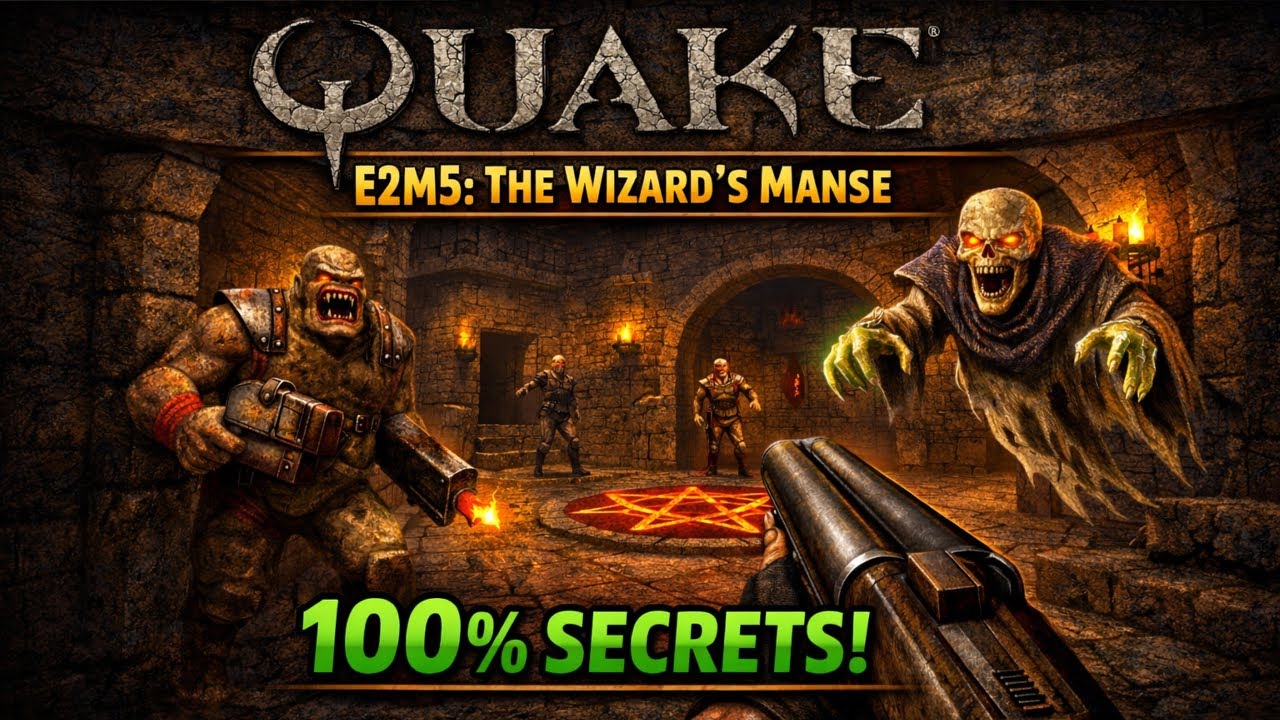 Quake - E2M5: The Wizard's Manse  - Hard - 100% secrets