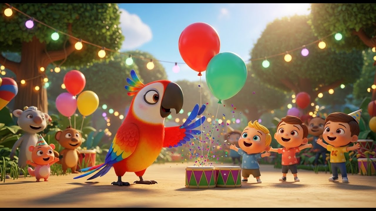 Party Time with Parrot 🌈 Colorful | Fun Animal Song for Kids | Nursery Rhymes & Songs for Children