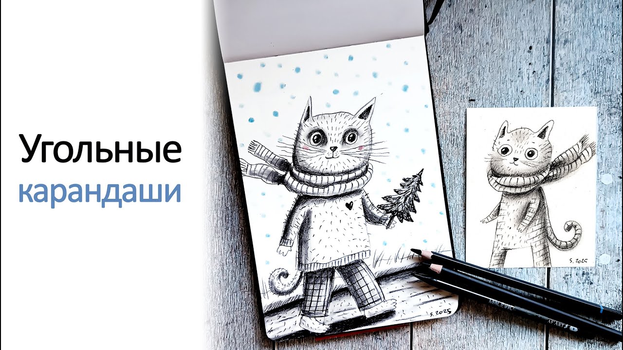 Рисую угольным карандашом 🐈‍⬛. Обзор, сравнение угольных карандашей.