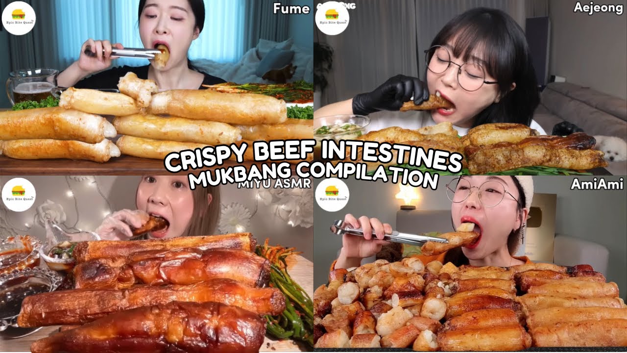 ASMR | CRISPY BEEF INTESTINES MUKBANG COMPILATION |