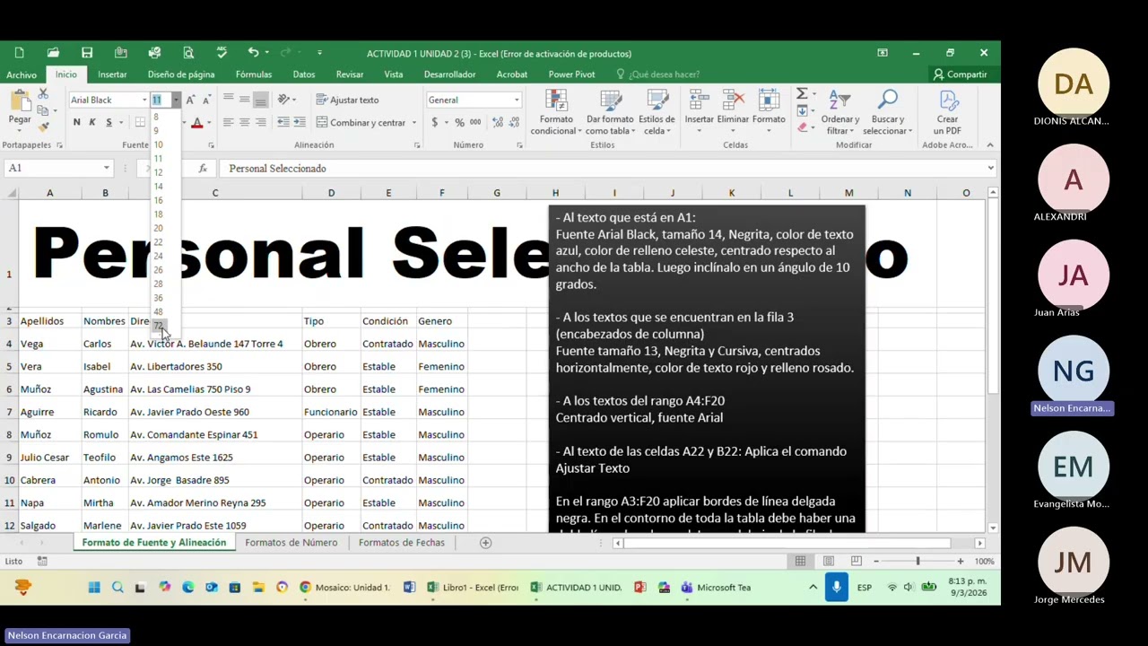 Excel Básico Grabación #1 Explicación En Vivo Prácticas De La Unidad 1.1 y 2. Vía Teams E. Henríquez