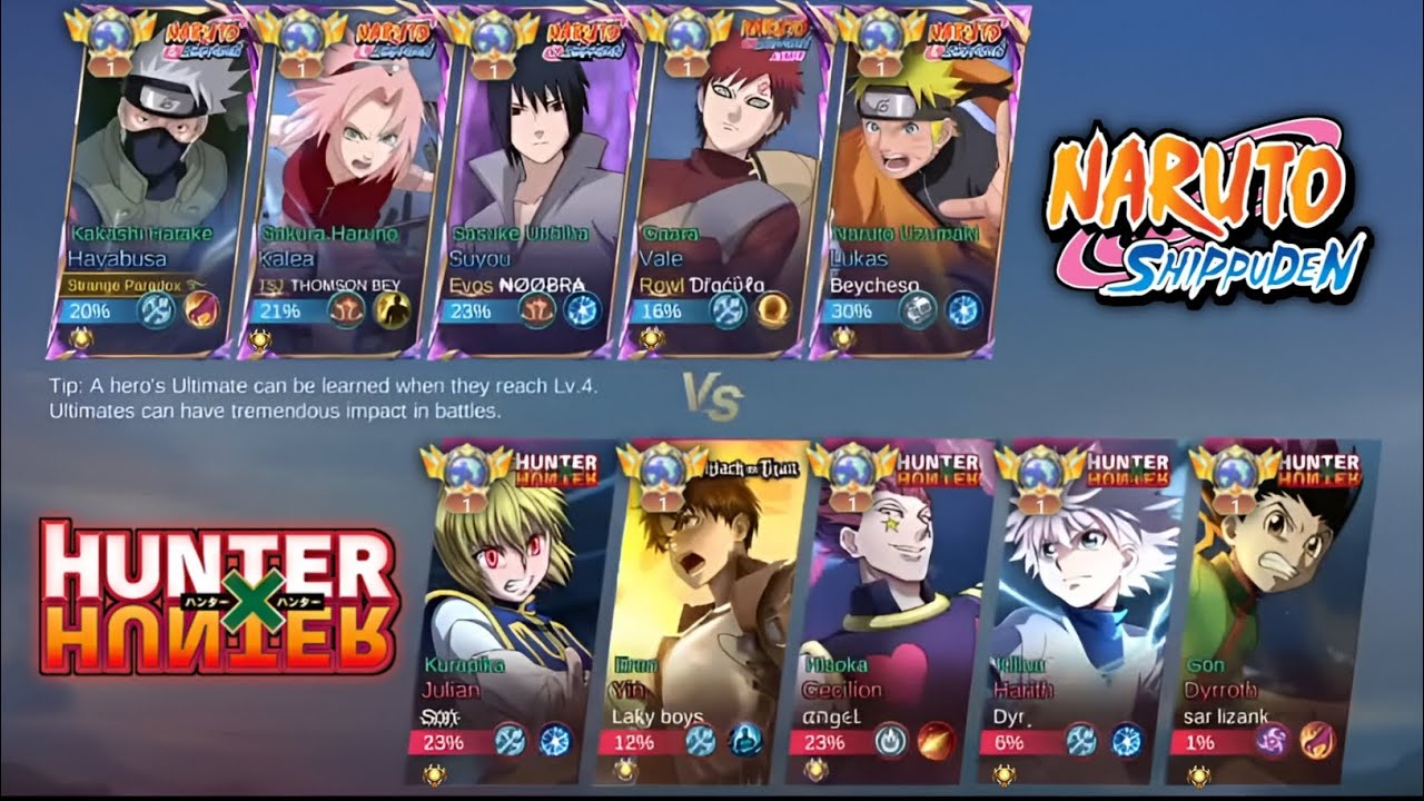 NARUTO SHIPPUDEN VS HUNTERxHUNTER (5V5)WHO WILL WIN? BATTLE OF ANIME COLLAB SKIN🔥
