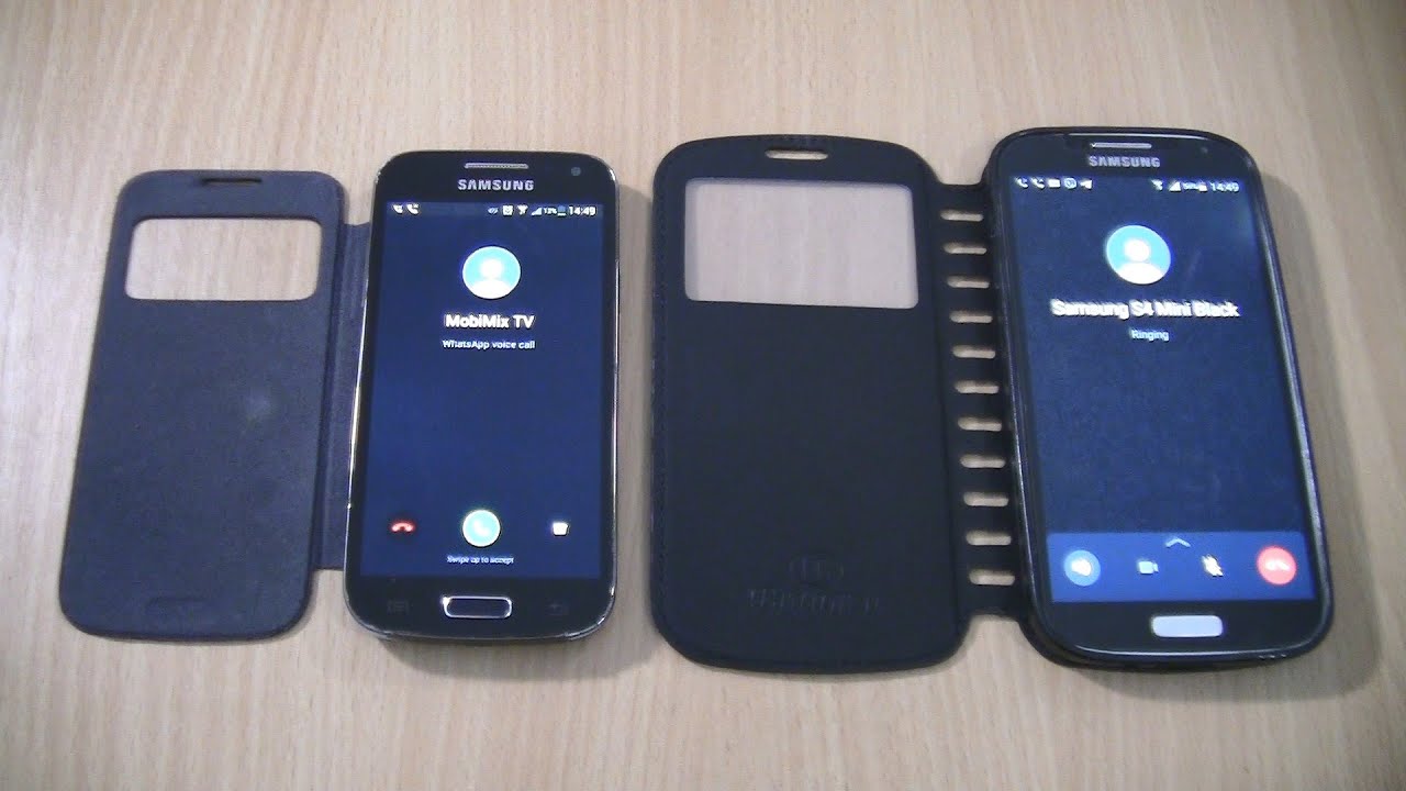 WhatsApp Incoming & Outgoing call at the Same Time Samsung Galaxy S4 with black cover+S4 Mini Lte