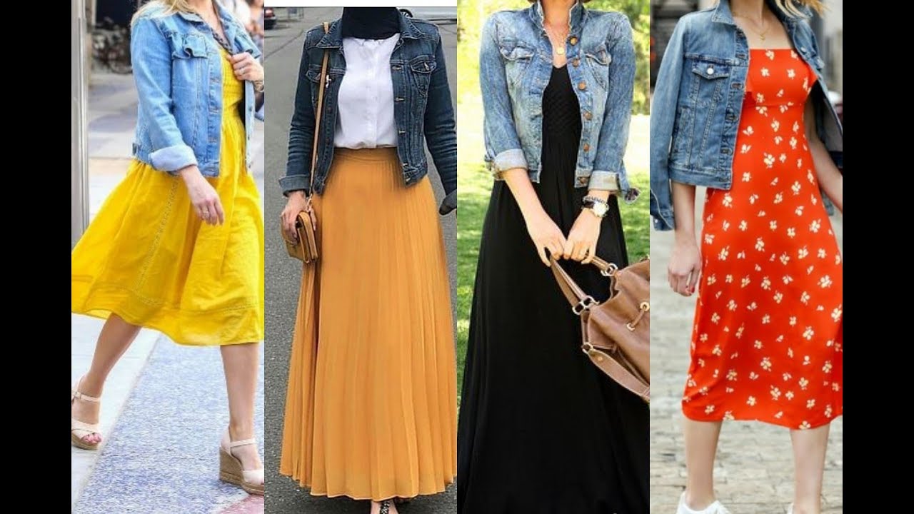 #Denim# jeans# jacket on maxi dress /Denim Jacket Outfit Ideas/How to style Denim Jackets2020