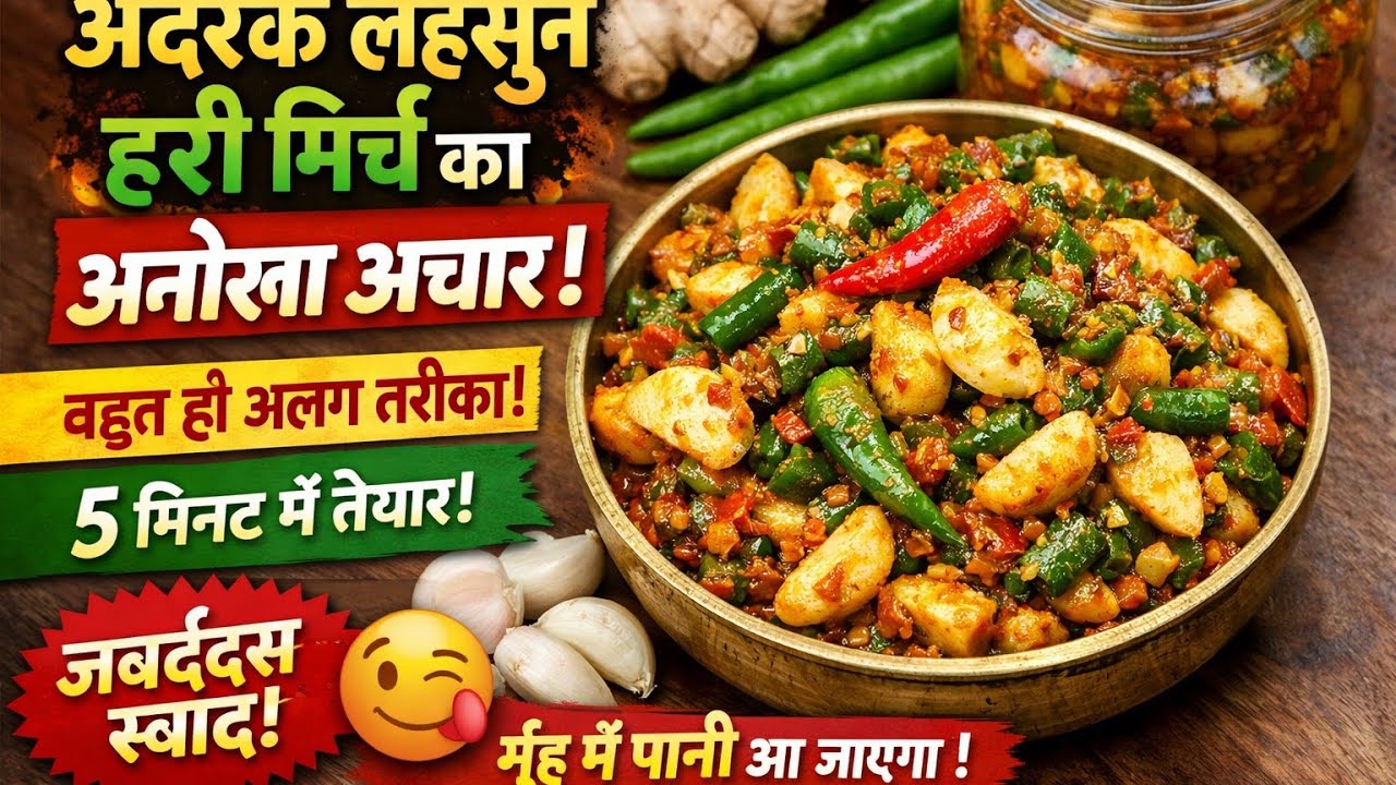 “अदरक लहसुन हरी मिर्च का ऐसा अचार आपने पहले कभी नहीं खाया होगा 😋 | 5 मिनट का चटपटा अचार”