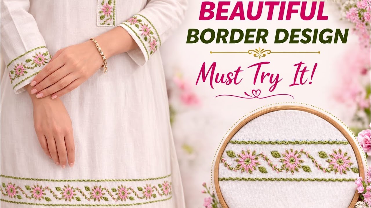 How to Embroider a Simple Flower Border for Kameez | Hand Embroidery Tutorial for beginners 