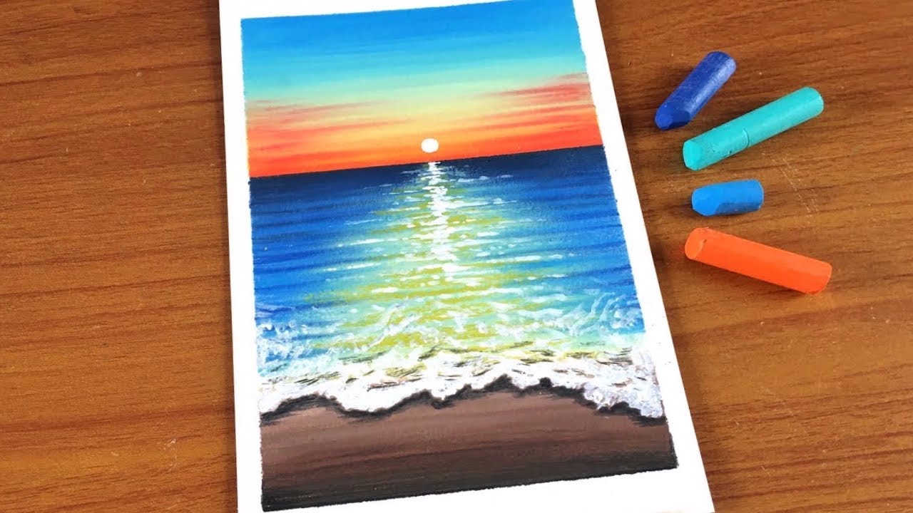 Easy Oil Pastel Beach Scenery Painting for beginners | Oil Pastel Drawing