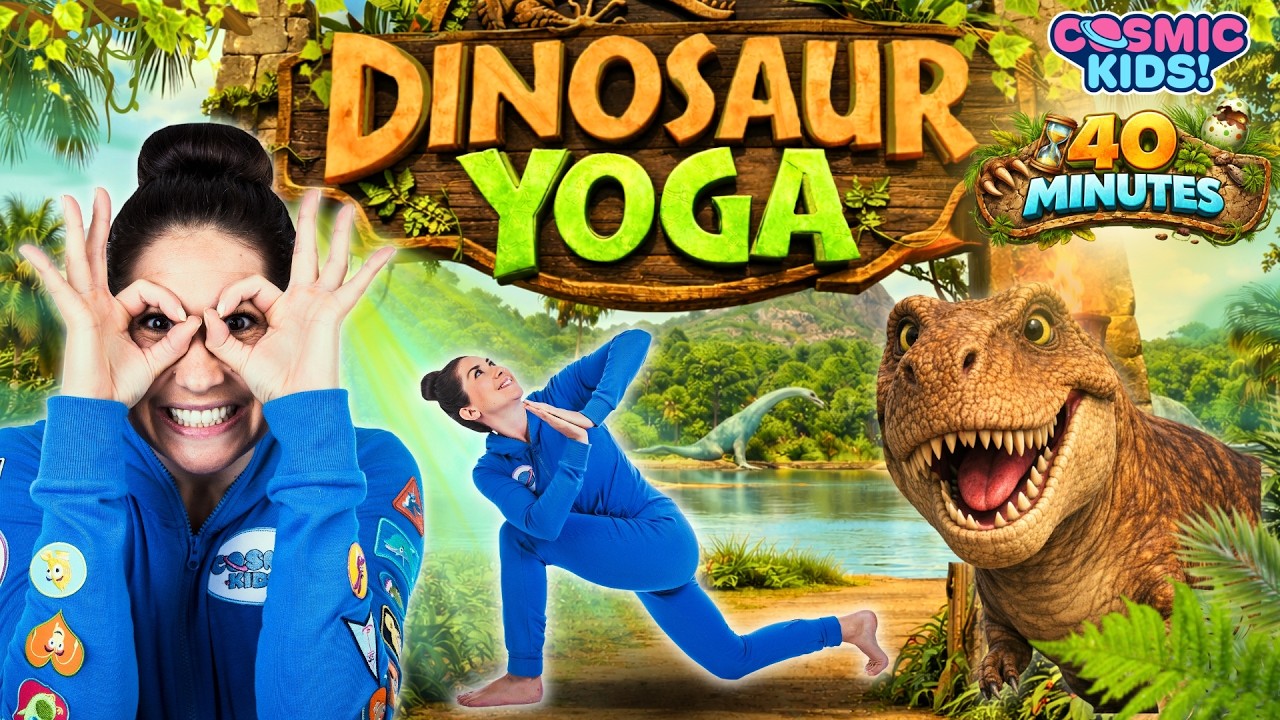🦖 Йога с динозаврами для детей! | Веселое движение и физические упражнения | Космическая детская ...