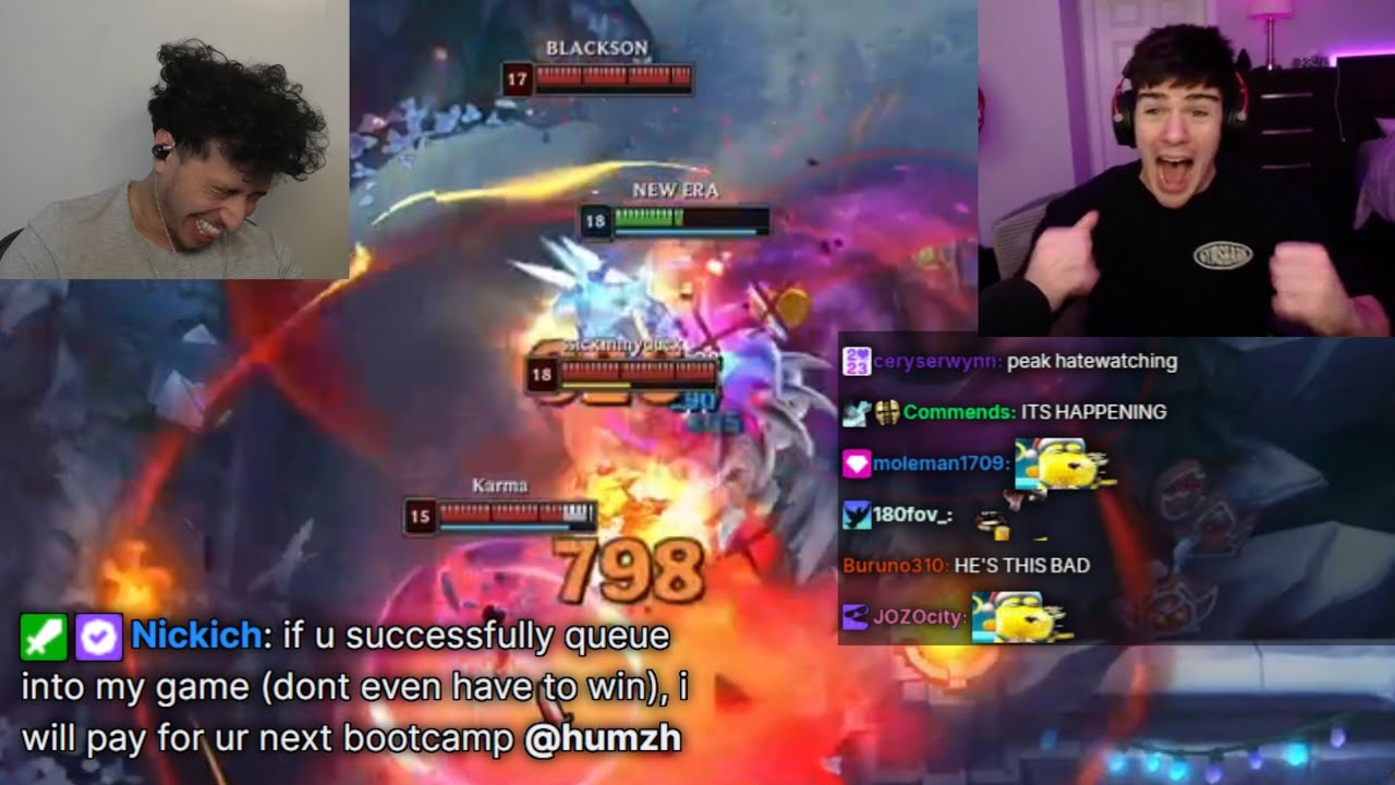 nickich live hate watches humzh after putting up a $10k bet that he will never be in nick's lobby