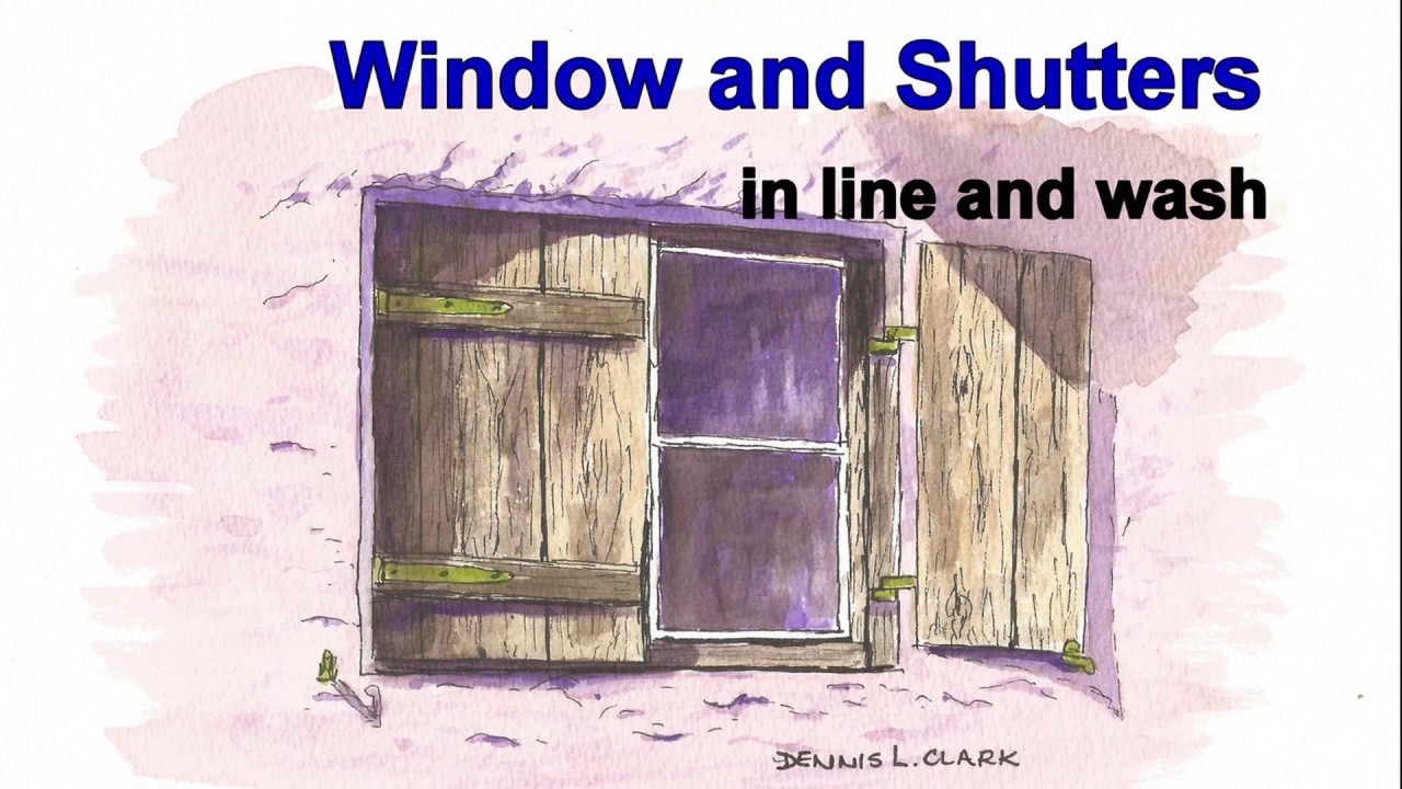 Line and wash watercolor painting tutorial - window shutters
