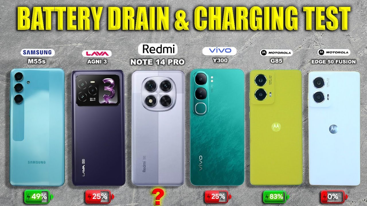 Redmi Note 14 Pro, ViVO Y300, Samsung M55s, edge 50 Fusion,G85, Agni 3 Battery Drain & Changing Test