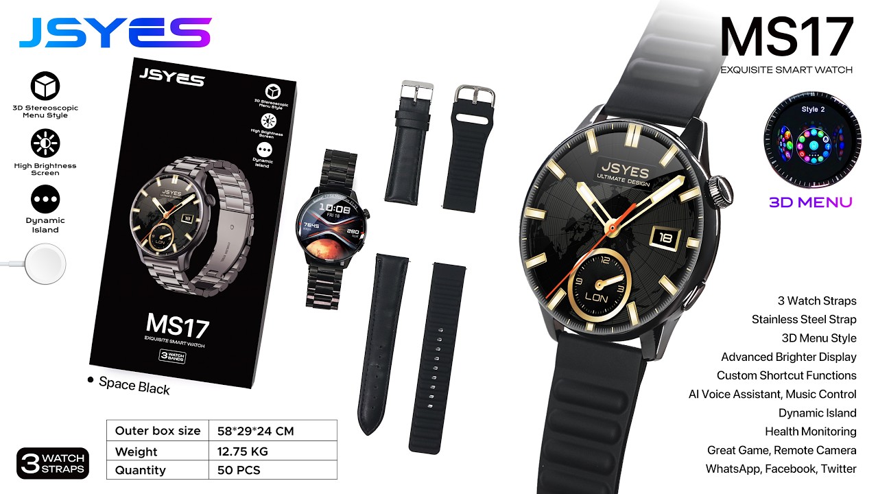 🌟 MS17 | Exquisite Smart Watch | 3 Watch Straps | JSYES