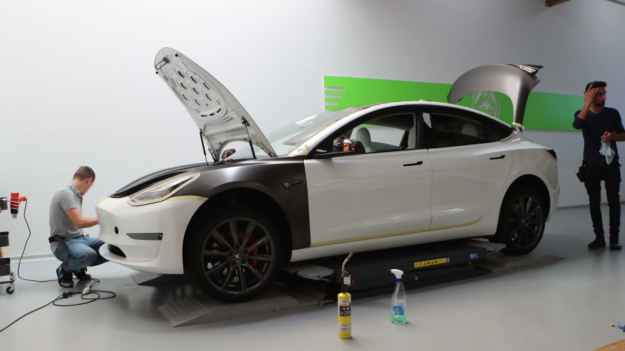 Dark Basalt wrap Tesla Model 3 Timelapse
