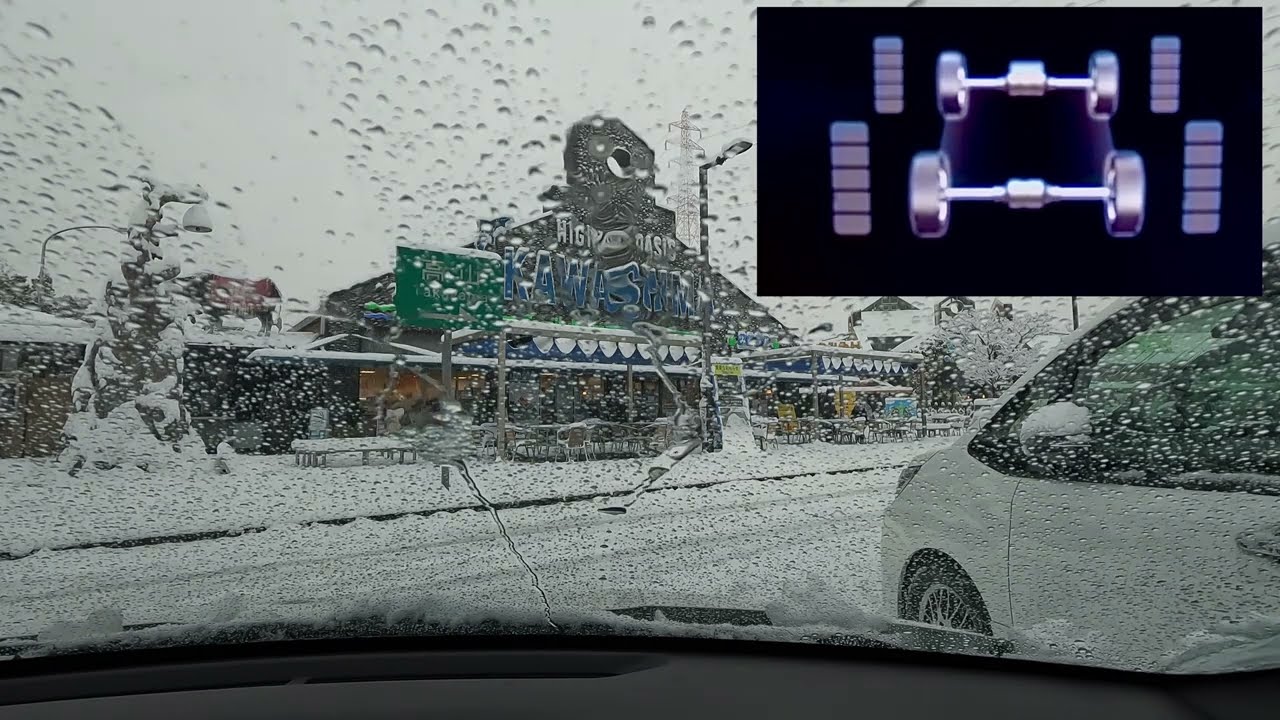雪の高速道路走行 ヤリス E-FOUR AWD トルク配分モニター【車載動画】