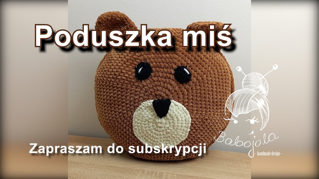 Poduszka miś z pluszowej włóczki  #aksamitek #opusnatura