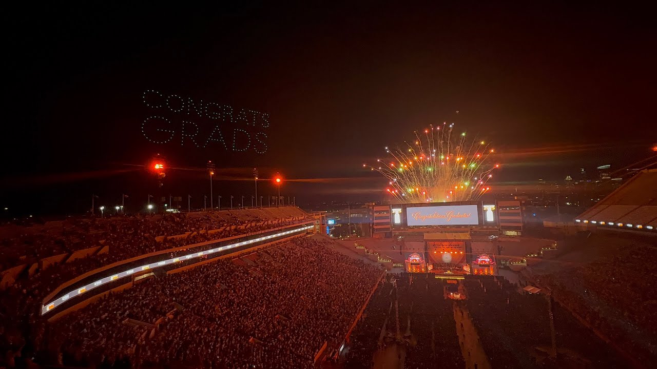 UT Austin Class of 2025 Commencement Drone and Fireworks show