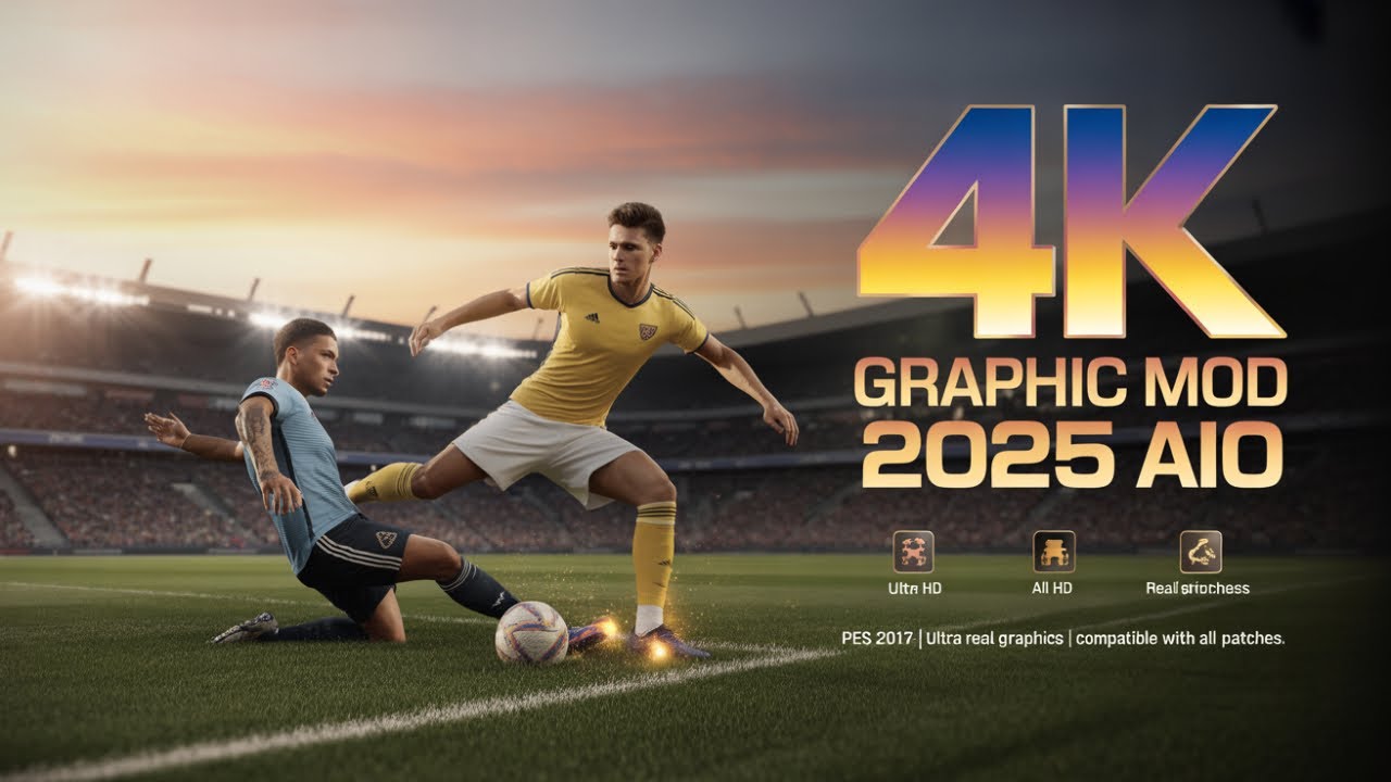 PES 2017 NEW BEST 4K GRAPHIC MOD 2025 AIO | Best FIFA Graphic Mod | COMPATIBLE WITH ALL PATCHES