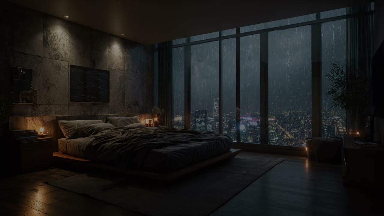 Rain presses against storefront lights ✨ until reflections lose their sharp edges