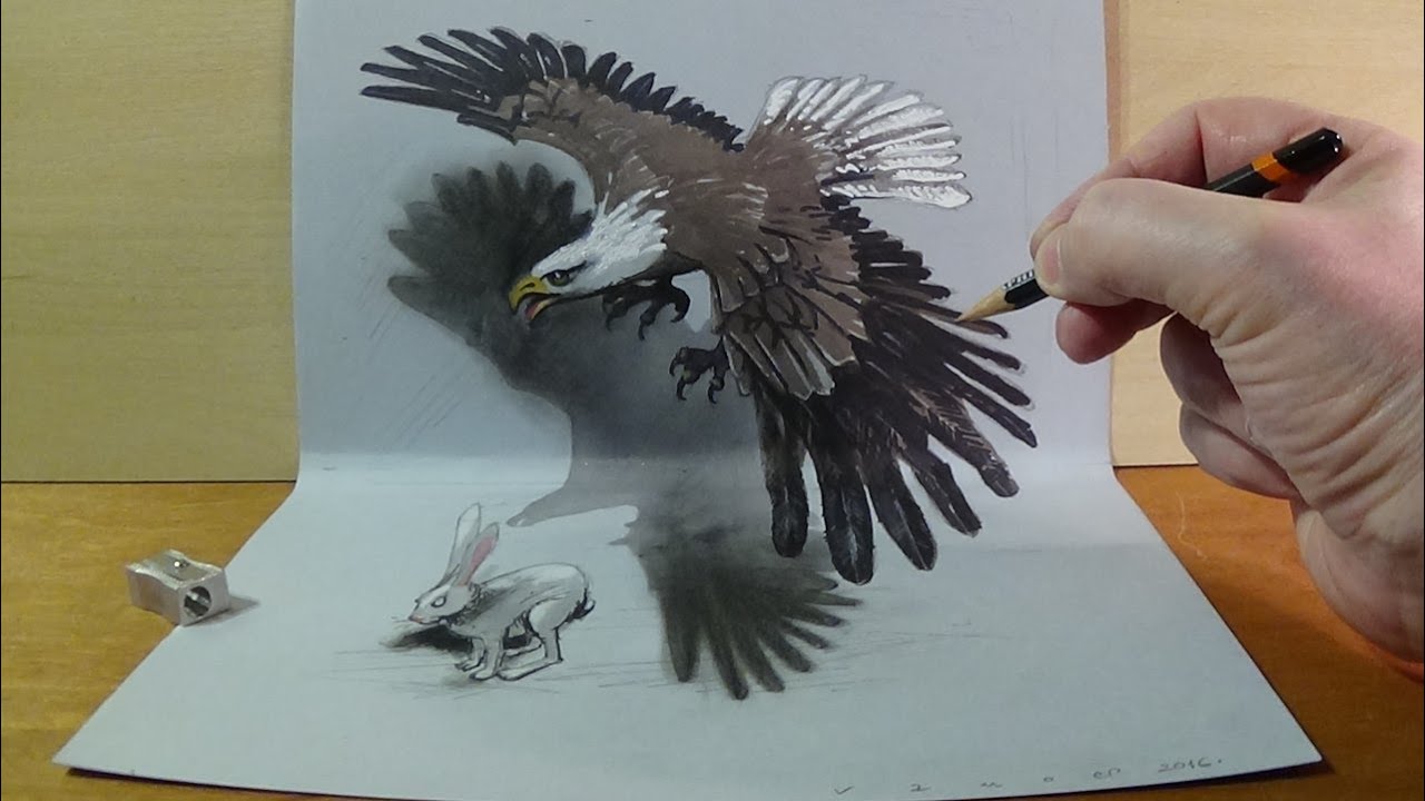 Искусство в 3D, рисунок Охота орла, Потрясающие 3D Животные