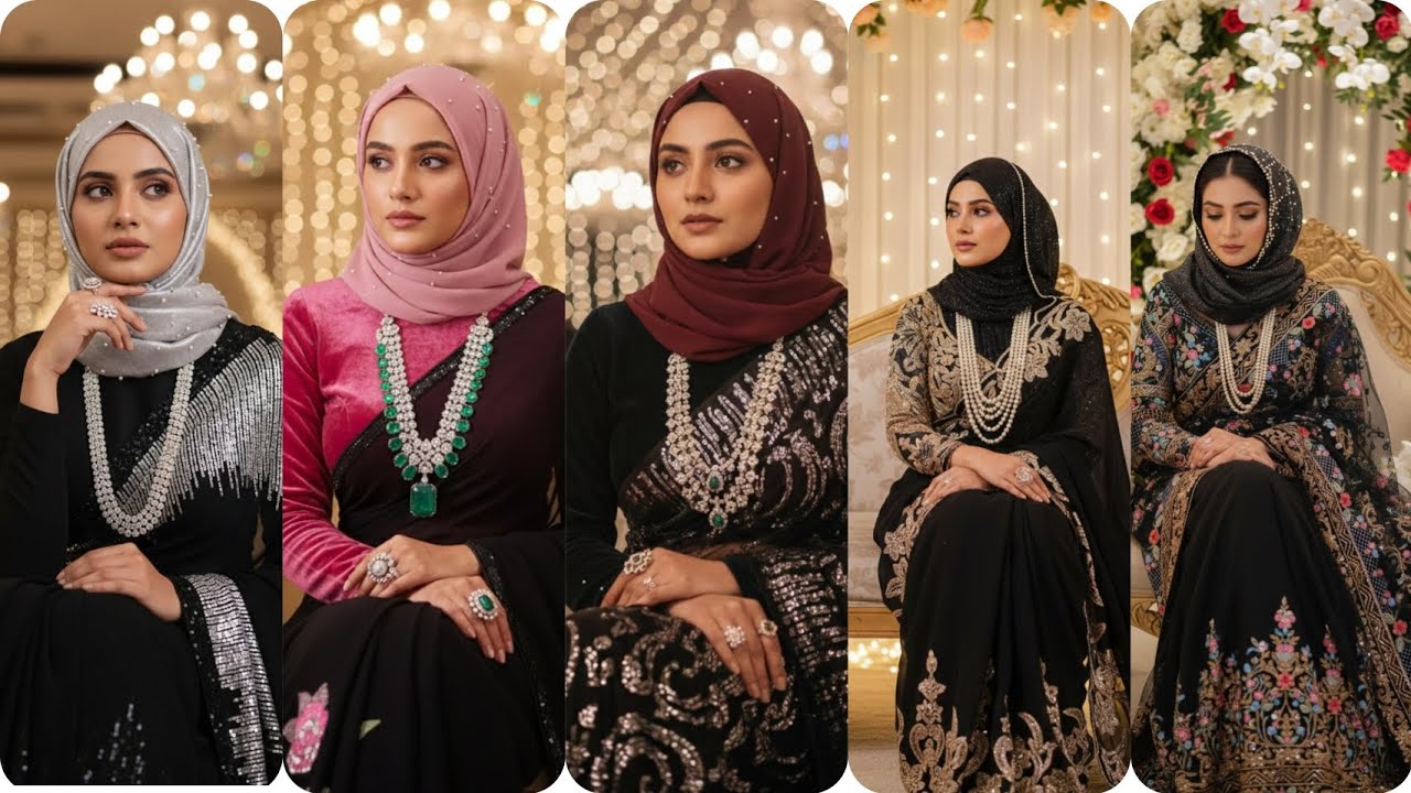 5 best hijab combo for black saree #blacksaree #saree 