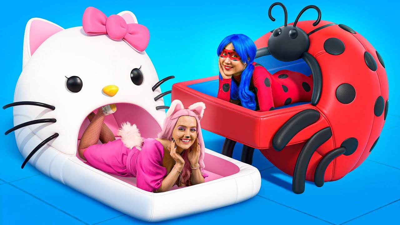 We Build a Tiny House for Lady Bug And Hello Kitty! Extreme Hide and Seek in Boxes Challenge!