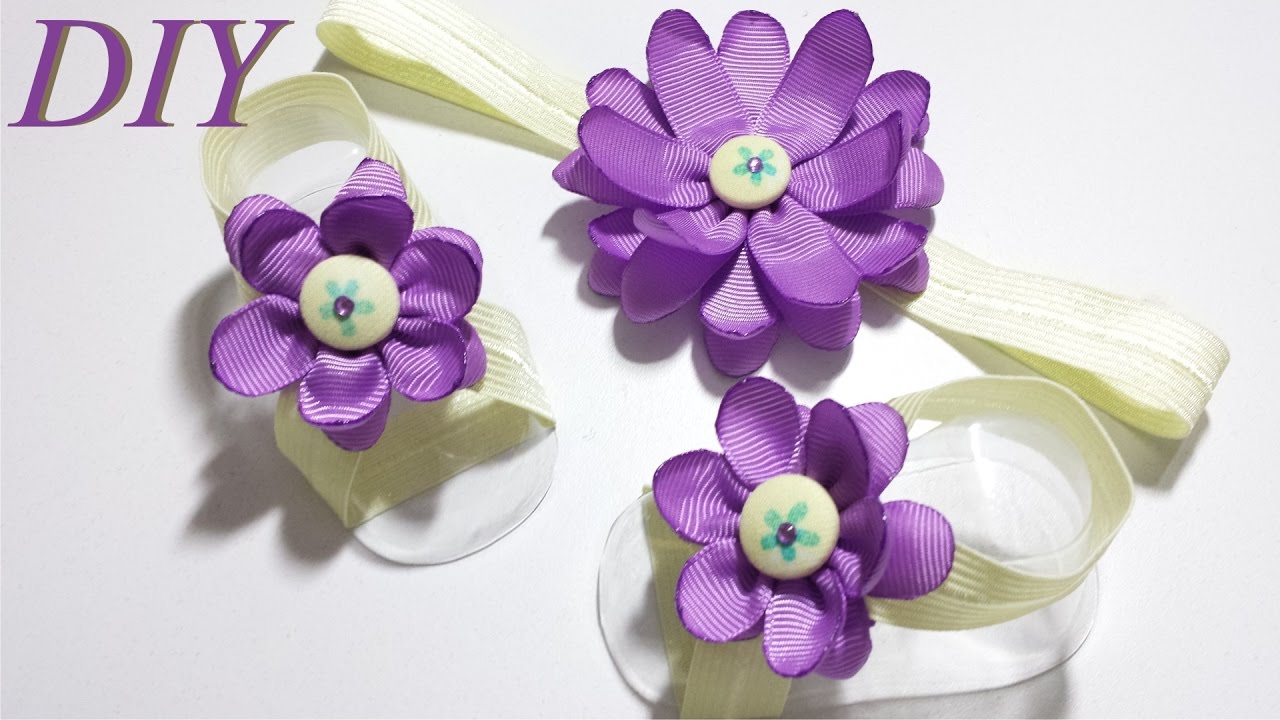 Como Hacer Lazos 🎀  DIY #68 Pies Descalzos Floral con Cintillo Elastico para Bebes