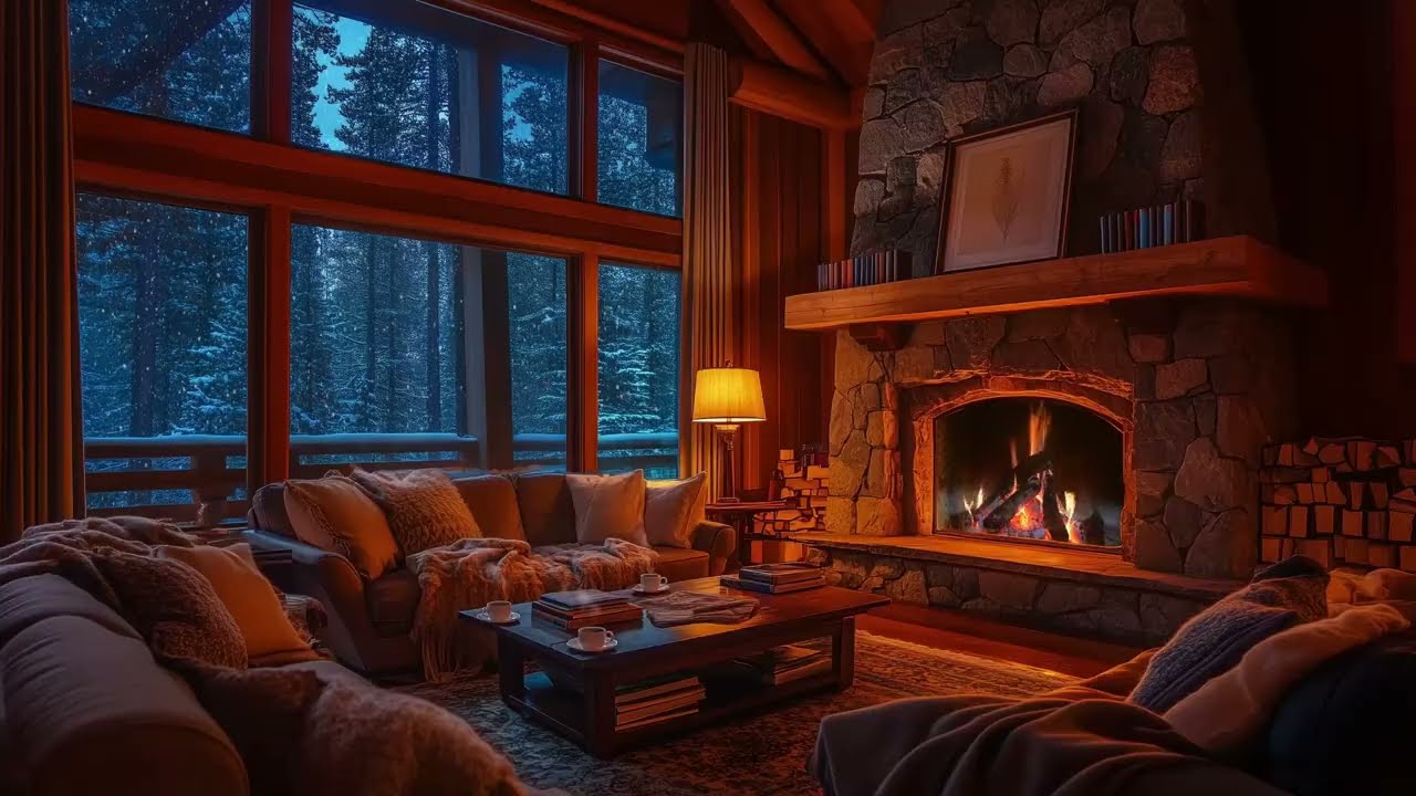 Blizzard Fireplace Room #0 ❄️🔥 | Cozy Winter Cabin, Soft Piano & Snow | 8 Hours