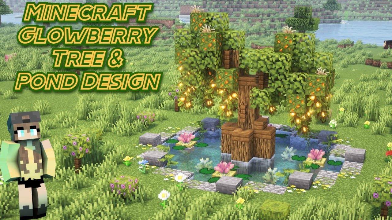 Minecraft | How To Build Beautiful Glowberry Tree Pond Design [ Tutorial ]