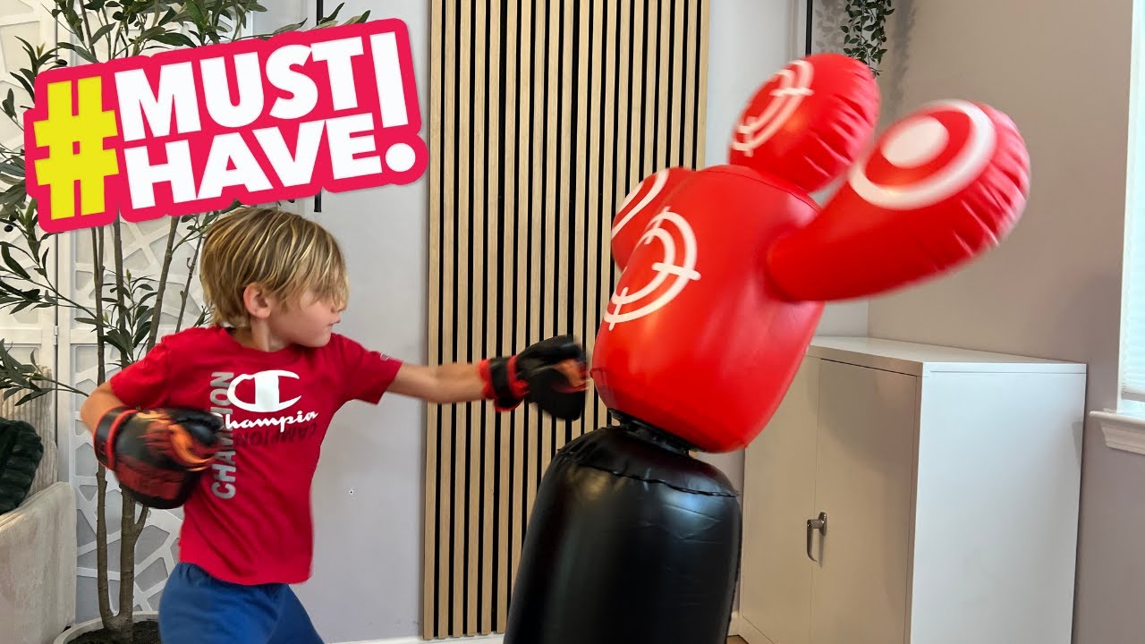 QPAU 360&deg; Rotatable Kids Inflatable Punching Bag, 4 Targets & Kids Boxing Gloves