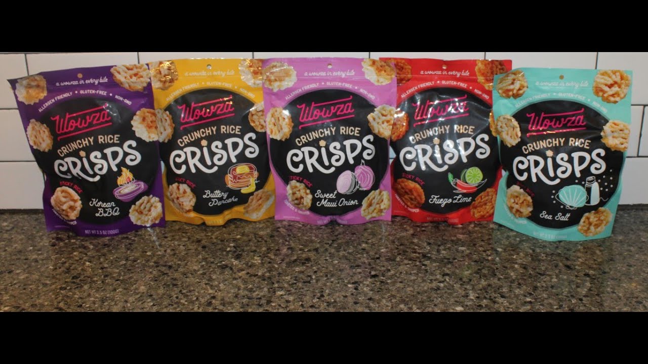 Wowza Crunchy Rice Crisps: Korean BBQ, Buttery Pancake, Sweet Maui Onion, Fuego Lime, Sea Salt