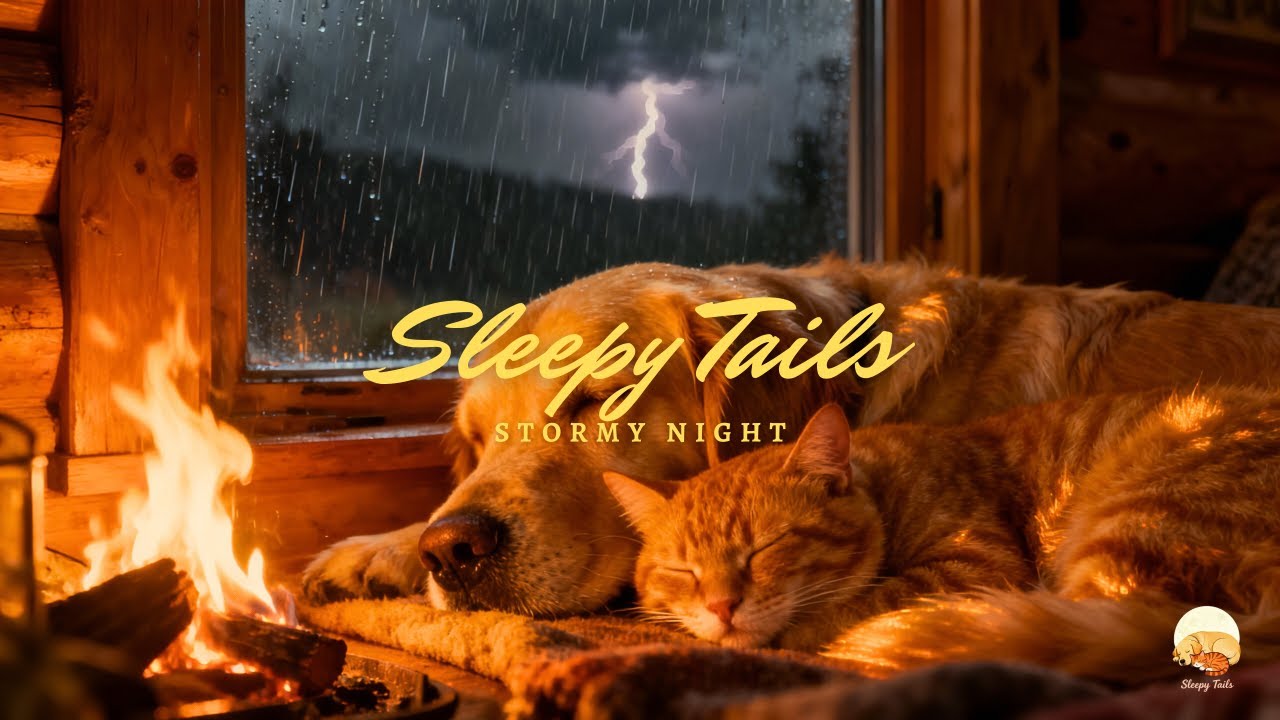 Sleepy Tails — Stormy Night Shelter | Cozy Dog & Cat Sleep Music
