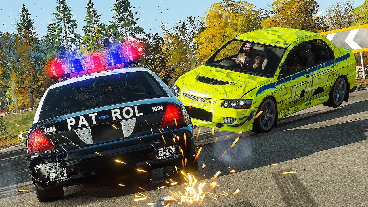 ПОЛИЦЕЙСКИЕ ПОГОНИ C РЕАЛЬНЫМИ ПОВРЕЖДЕНИЯМИ В FORZA HORIZON 4!
