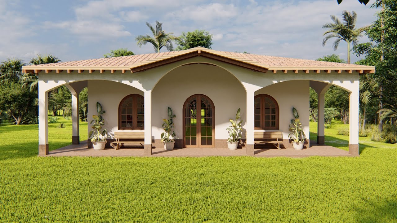 Planos para casa colonial campestre de 15 x 26 metros / Casa rustica de una planta y 3 dormitorios
