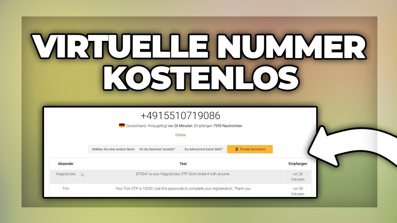 Virtuelle Handynummer kostenlos erstellen & SMS empfangen - tempor&auml;re Nummer Tutorial