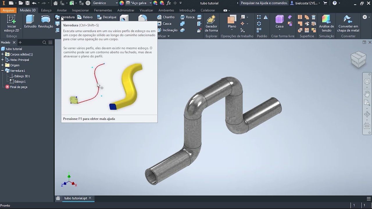 Desenhar tubos e perfis no Inventor 2021#autodeskinventor#inventor2021#tutorial inventor português