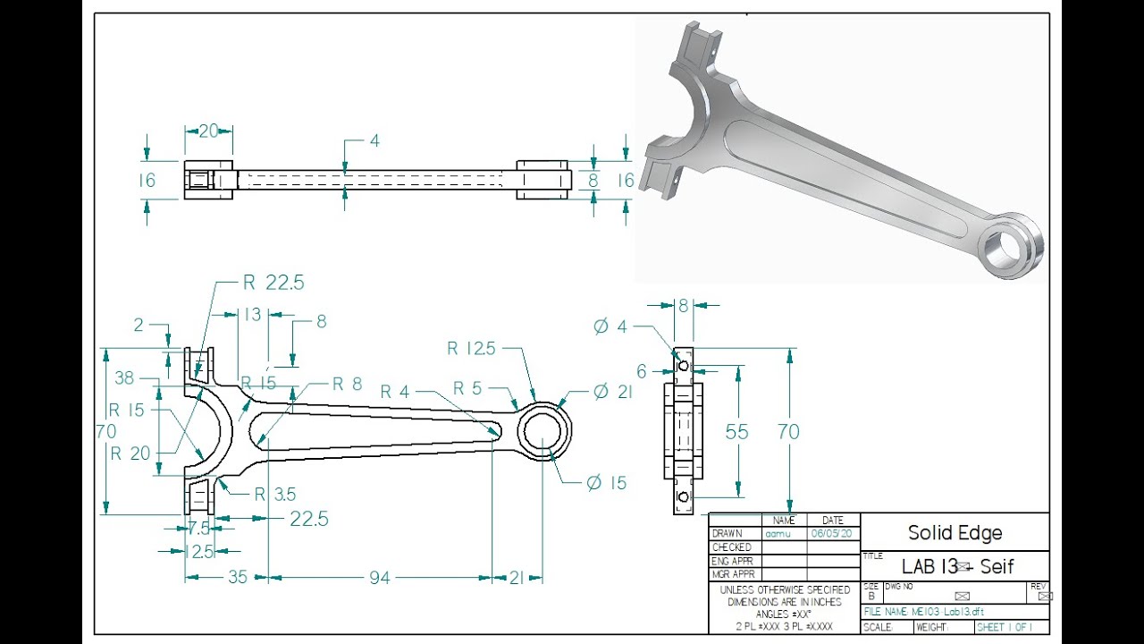 Learning Solid Edge - Lab 13 (Connecting Rod)