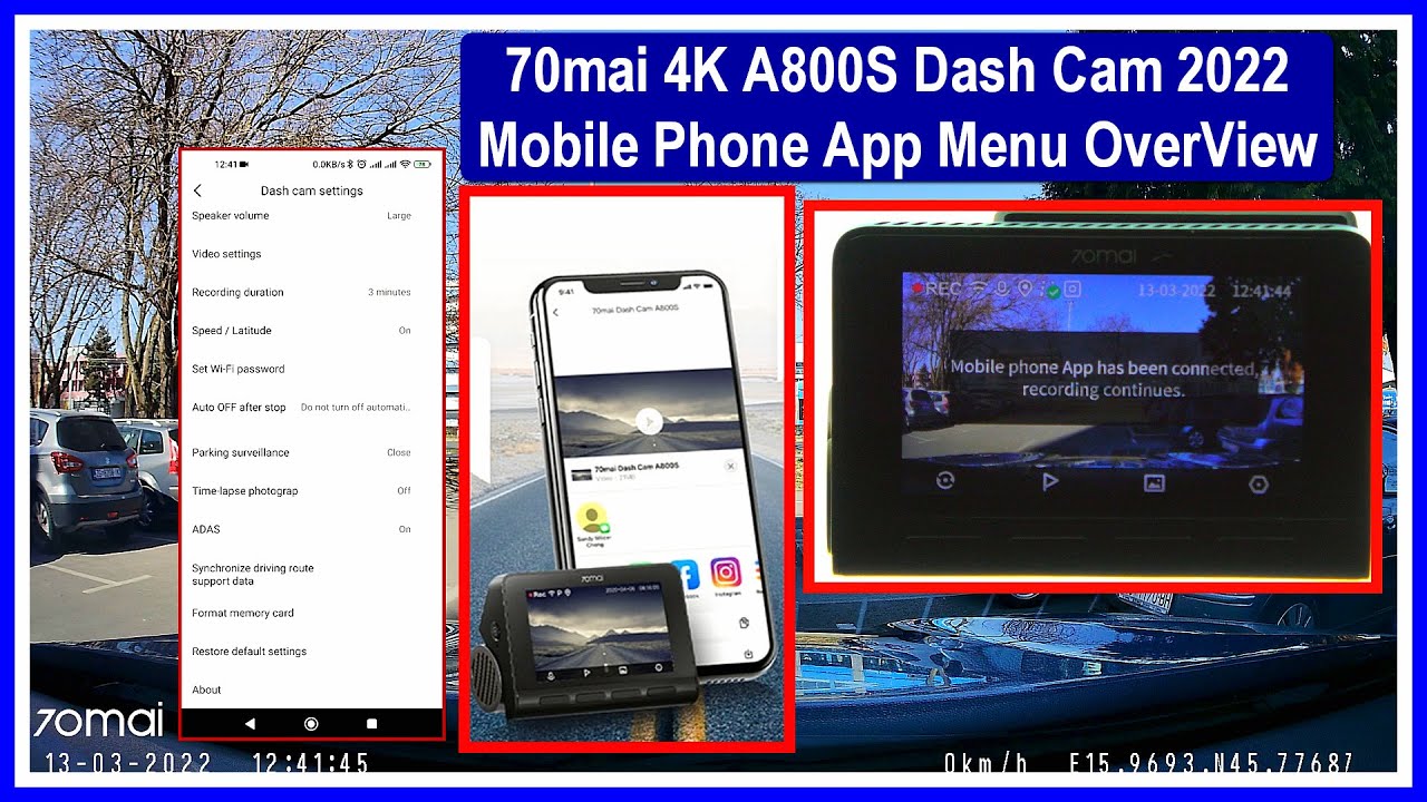 🚗📹📱70mai 4K A800S Dash Cam 2022-Mobile Phone App Menu OverView