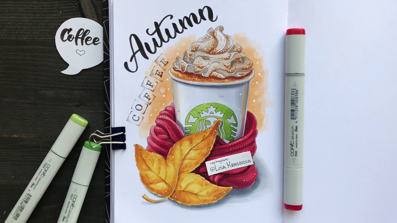 Рисуем осенний скетч спиртовыми маркерами copic - copic markers drawing - autumn
